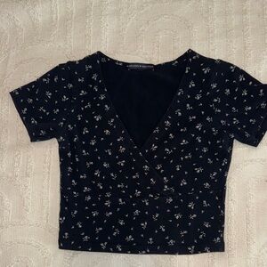 Brandy Melville Black Floral Wrap Crop Top